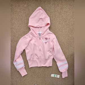 Guess Girls' Light Pink Hooded Zip Crop Sweatshirt